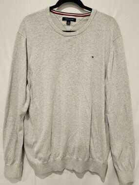 Tommy Hilfiger Men's Sweater XXL Gray Crewneck Pullover Long Sleeve Cotton